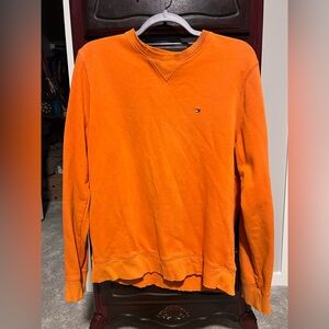 Tommy Hilfiger Men’s Orange Lightly Distressed Crewneck with Logo